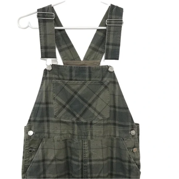 WeWoreWhat Olive Green Black Plaid Basic Overalls - Picture 3 of 10